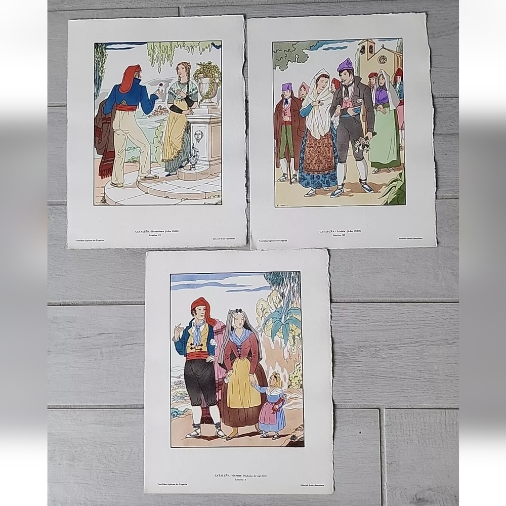 3 Hand Colored 1930s Prints Cataluna By De Ivori (Vila Pujol, Juan)